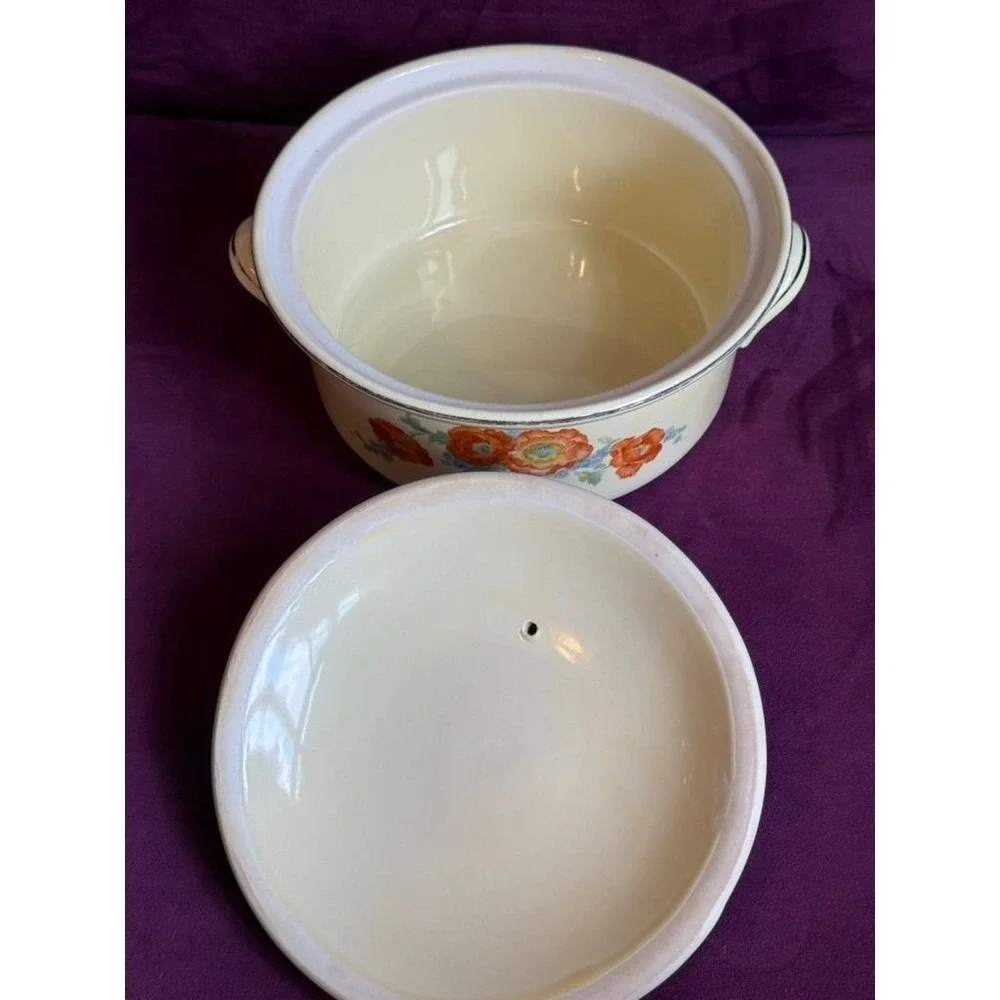 Vtg Hall Superior Quality Kitchenware Orange Poppy Covered Casserole Oven Crock